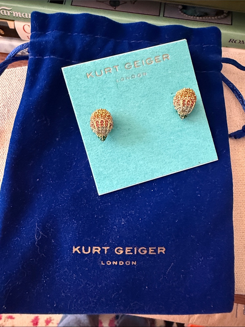 NWT Kurt Geiger London Small Crystal Pave Eagle Studs with Branded Pouch.
